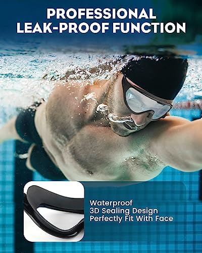 Rantizon Swim Goggles 2 Pack, Wide View Anti Fog&UV Swimming Goggles for Audlt, No Leaking Pool Accessories for Men Women Kid