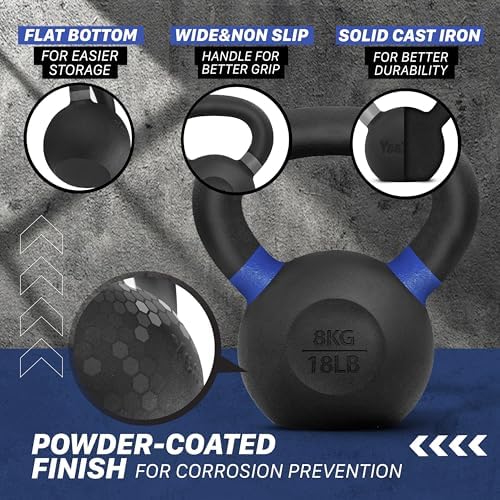 Yes4All Powder Coated Cast Iron Kettlebell Strength Training Kettlebells Weight Set for Full Body Workout, Home Gym