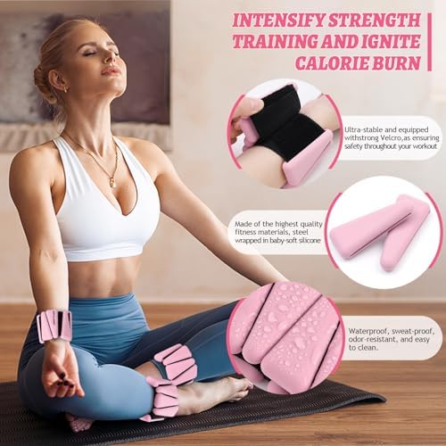 Wrist Ankle Weights Set of 2(1 lb/2 lbs Each) Adjustable Weights Training Intensity for Strength Training Walking Running Yoga Pilates Jogging for Women Men