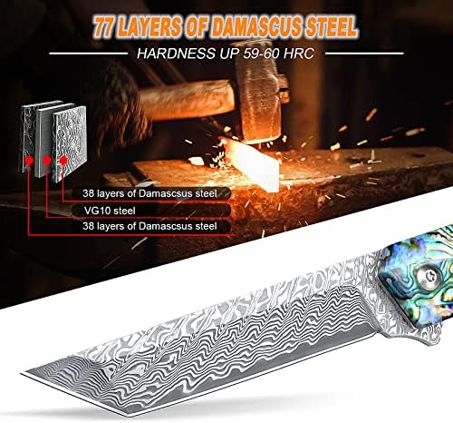 AUBEY Damascus Pocket Knife with Clip, Sharp Tanto Blade with VG10 Core Folding Knife with Abalone Shell Handle and Glass Breaker, EDC Camping Knife for Gift Survival Collection