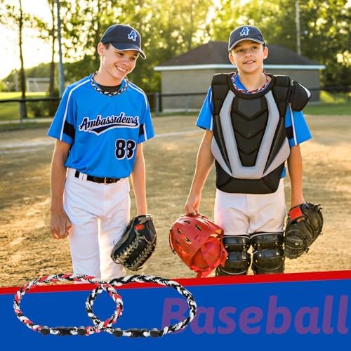 Junkin Baseball Necklaces Three Braided Rope Titanium Necklace for Team Gifts Boys Men Player Softball Fans Sports