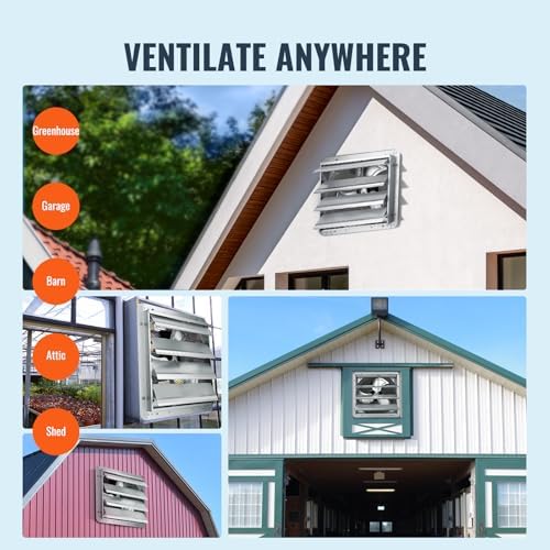 VEVOR Shutter Exhaust Fan, 16'' with High Speed, AC-motor, 2000 CFM, Wall Mount Attic Fan, Ventilation and Cooling for Greenhouses, Garages, Sheds, FCC
