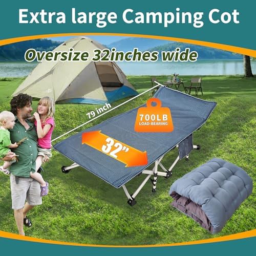 79" L x 32" W x 18" H Oversize XXL Camping Cot with Comfortable Mattress for Adults Extra Wide Cots for Sleeping Folding Cot Camping Bed Heavy Duty with Carry Bag for Home Office Outdoor