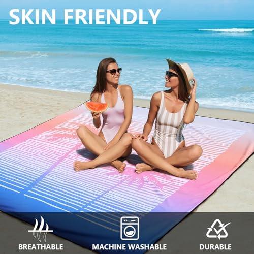 Beach Blanket Waterproof Sandproof Beach Mat 79" X 83" /10'x9'for 2-8 Adults Quick Drying Outdoor Picnic Mat Beach Accessories for Travel, Camping, Hiking