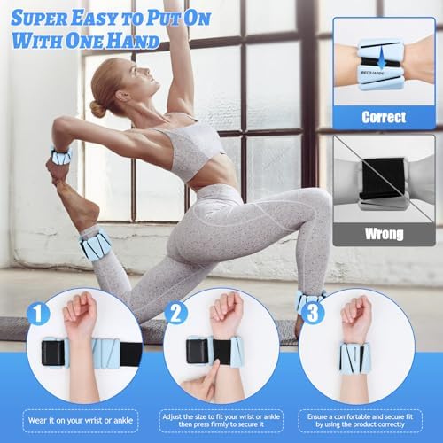 Wrist Ankle Weights Set of 2(1 lb/2 lbs Each) Adjustable Weights Training Intensity for Strength Training Walking Running Yoga Pilates Jogging for Women Men