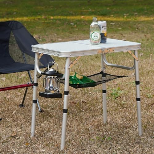 Small Camping Table 2Ft Folding Table 3 Adjustable Height Portable Lightweight Table Aluminum Fold Up Dining Table for Picnic,Beach BBQ,Cooking, Bed Working Outdoor & Indoor