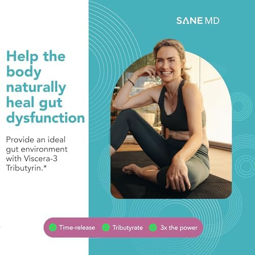 SANE MD - Viscera 3 Postbiotics with Tributyrin - Sodium Butyrate Supplement for Gas and Bloating Relief - Gut Health - IBS & Leaky Gut Butyric Acid Supplement - NSF Certified - 30 Capsules
