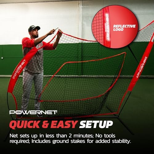 PowerNet Baseball Softball Practice Net 7x7 with Baseball Accessories for Practice Pitching, Batting & Fielding, Ball Caddy, Weighted Baseballs, Tee