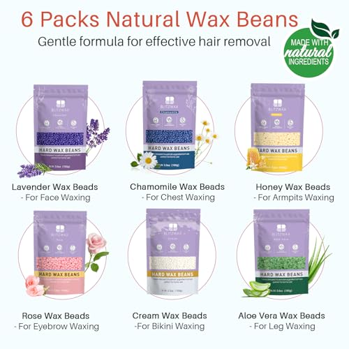 BLITZWAX Brazilian and Bikini Waxing Kit for Women, Hard Wax Warmer for Face, Legs and Body, At Home Hair Removal Kit, Beginner Friendly, Effective on Coarse Hair, Pool Swirl Design