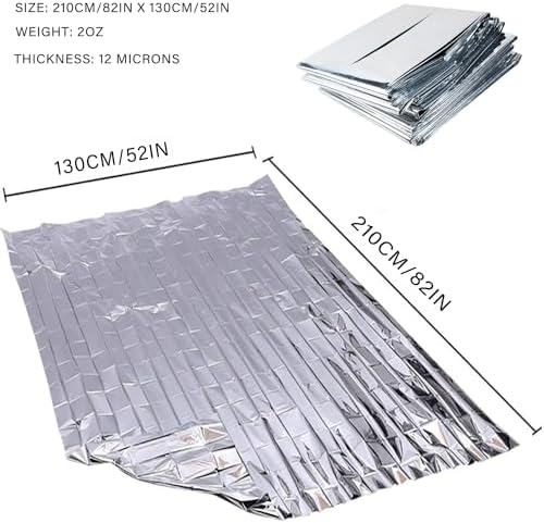 Emergency Foil Blanket Silver (25 Pack), Survival Thermal Mylar Blankets Individually Packaged Perfect for Outdoors, Hiking, Survival, Marathons or First Aid