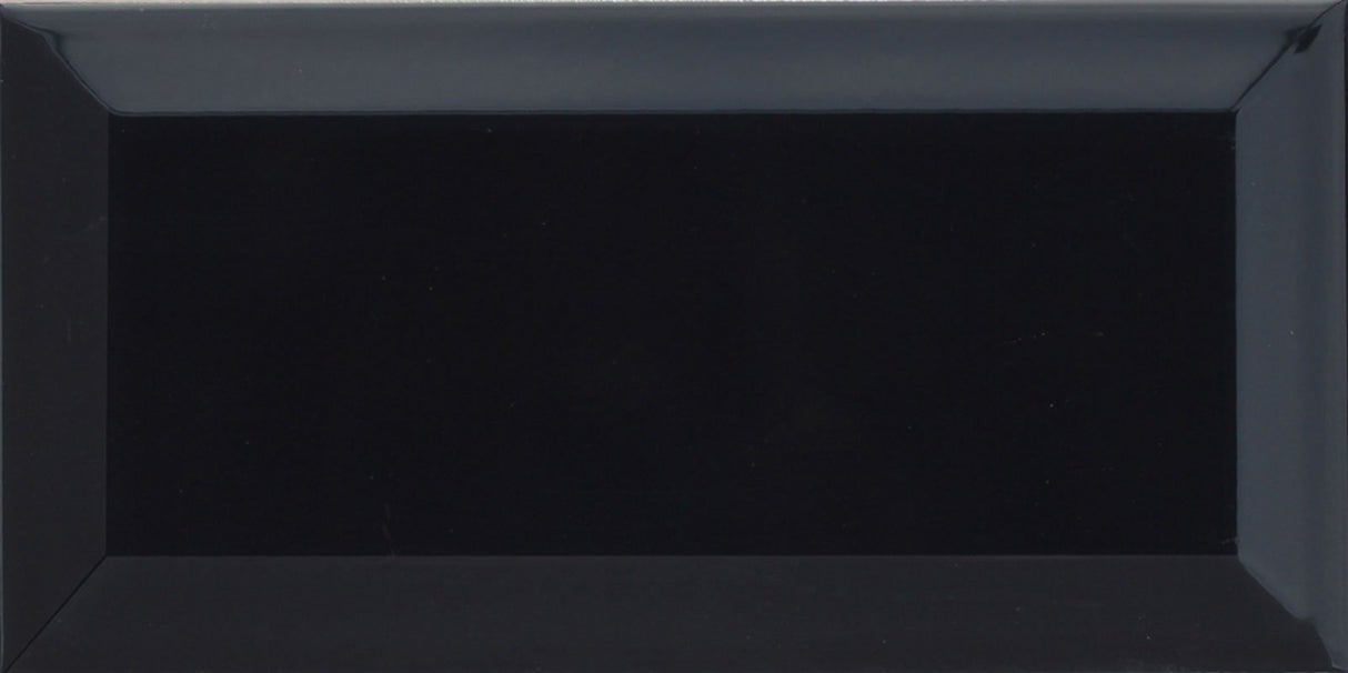 The Bath People 24648 Metro Bevelled Edge Brick Glossy Wall Kitchen Bathroom Tiles, Black-(100mm x 200mm)
