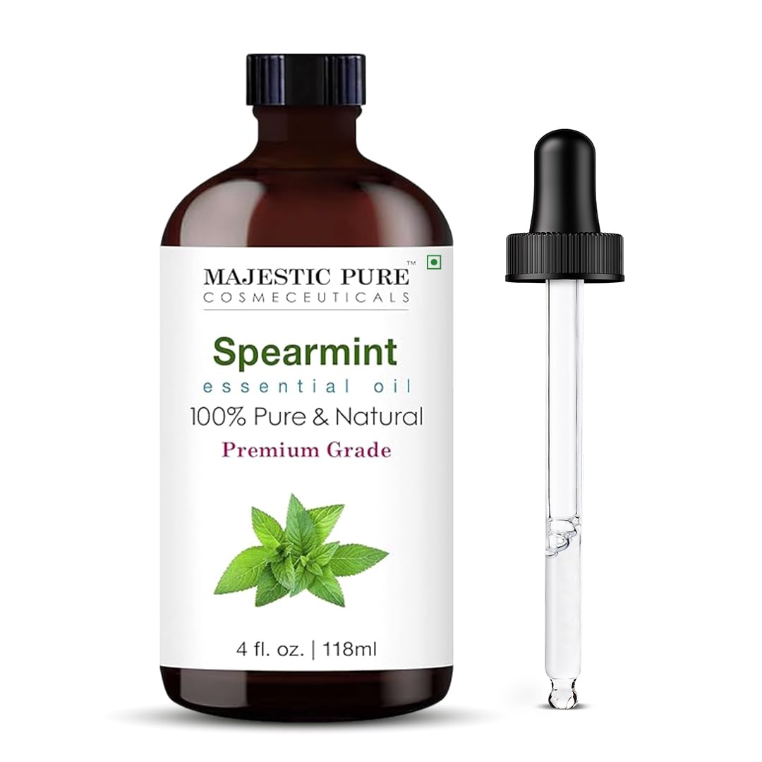 MAJESTIC PURE Spearmint Essential Oil | 100% Pure and Natural Spearmint Oil | Premium Grade Essential Oils for Hair Care, Home Diffusers, Skin, Aromatherapy, Massage and Humidifiers | 4 Fl Oz
