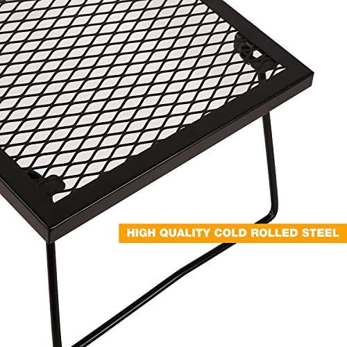 Folding Campfire Grill Grate, Portable Heavy Duty Steel Over Fire Camp Grill for Outdoor Camping Cooking Fire Pit, Black
