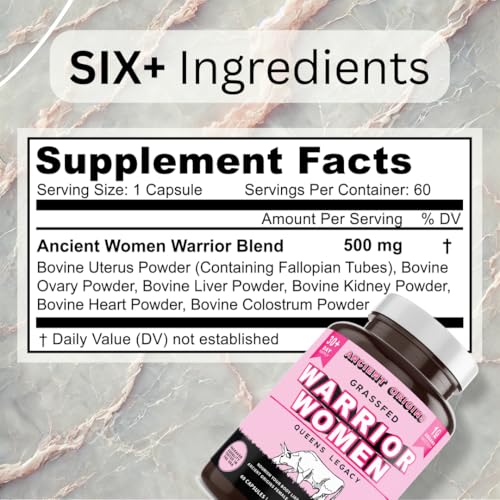 Warrior Women's Beef Organ Superfood Supplement (Beef Heart, Liver, Colostrom & 4 More) - 100% Grass Fed & Grass Finished - Balance Hormones, Energy, & More for Women (60 capsules, 500 mg each)