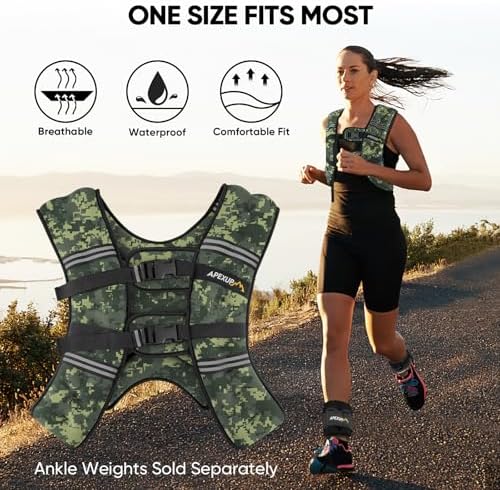 APEXUP Weighted Vest with 5lbs/10lbs/15lbs/20lbs/25lbs/30lbs Weights and Reflective Stripe, Weight Vest Men Women for Workout, Strength Training, Running