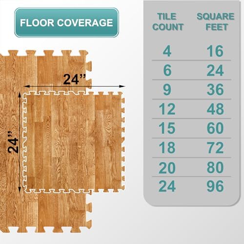 Sorbus 48Sq. Ft. Wood Grain Floor Tiles Foam Mat EVA Interlocking Mats Tile 3/8-Inch Thick Flooring Wood Puzzle Exercise Mats w/Borders - Home Playroom Basement, Apartment, Trade Show, Baby, Dance
