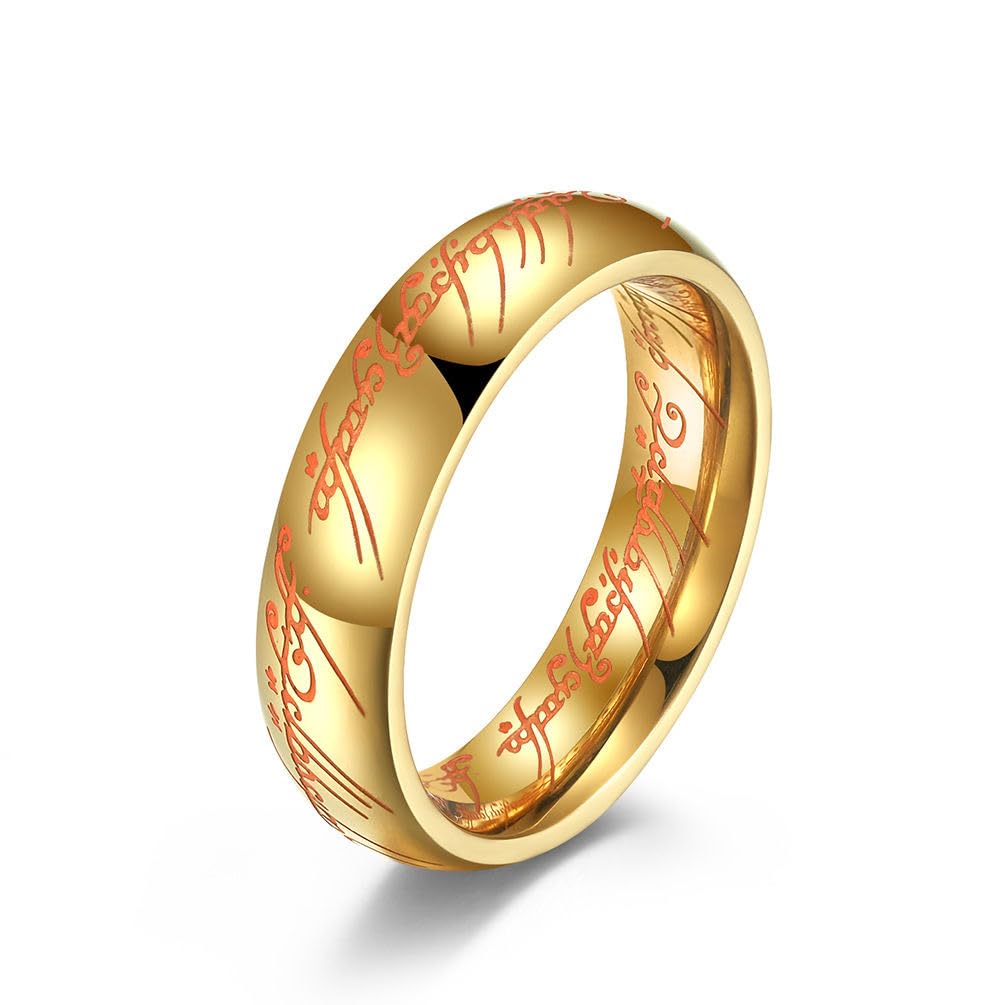 Elvish Ring Glow in the Dark, Elvish Rune Jewelry, Stainless Steel, Luminous Gold, Size 9