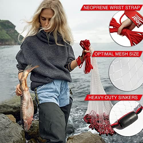 Cast Net | 3ft-12ft Radius, 3/8 or 1/4 inch Mesh for Freshwater and Saltwater Bait Fish| Professional Grade and Upgraded Material | Throw Style