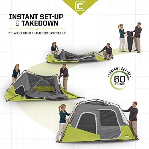 CORE Instant Cabin Tents | 6 Person / 9 Person / 10 Person / 12 Person Family Cabin Multi Room Pop Up Tents Car Camping | Included Storage Pockets for Camping Accessories
