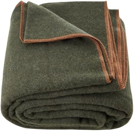 VEVOR Wool Camping Blanket, Large Warm Stadium Blanket, Flame Retardant, Great for Outdoors, Picnics, Hiking, Sports Events, Travel, Car & Bushcraft Survival Kits, 64" x 88", Army Green Wool Blankets