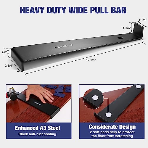 WORKPRO Laminate Flooring Installation Kit - Rubber Mallet with Fiberglass Handle, Knee Pads, Heavy Duty Pull Bar, Solid Tapping Block and Spacers - Premium Wood Flooring Installation Tool