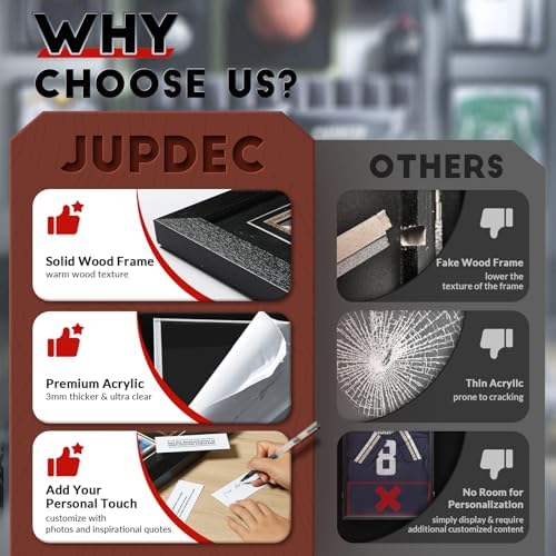 JupDec Jersey Frame Display Case, Large Clear Acrylic Shadow Box with UV Protection for Baseball Basketball Football Soccer Hockey shirts, Wall Mount Wooden Showcase, Idea Gift for Sports fans, 1 pack