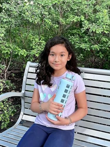 purifyou 40/32/22/12 oz Borosilicate Glass Water Bottles with Volume Markers, Silicone Sleeve, Stainless Steel Lid, Reusable Bottle for Water, Juice, Gym, and Fridge Storage (32oz Ice Blue)