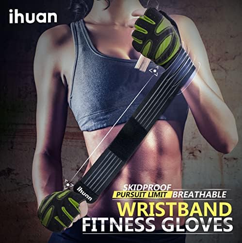 ihuan Ventilated Weight Lifting Gym Workout Gloves with Wrist Wrap Support for Men & Women, Full Palm Protection, for Weightlifting, Training, Fitness, Hanging, Pull ups