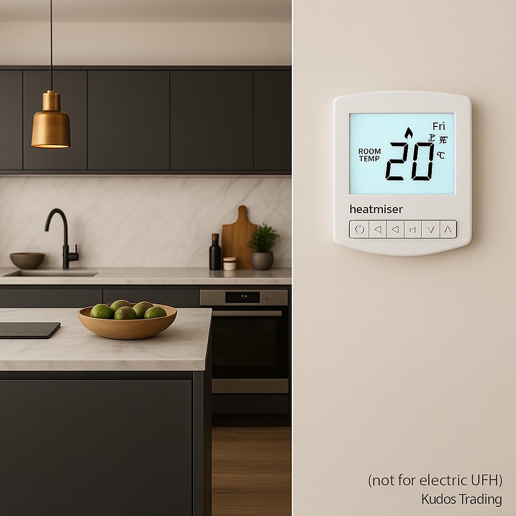 Kudos-Trading - Heatmiser Slimline V4 Programmable Room Thermostat for Water Underfloor Heating and Central Heating System Not Electric Ufh, Built In & Remote Air Sensing 3amp Mains Powered.