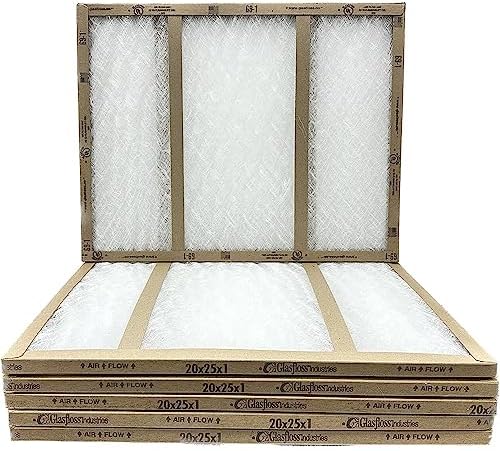 20x25x1 Glasfloss Fiberglass Air Filter, Double Strut, GDS Series, Made in USA, Actual Size: 19 5/8 x 24 5/8 x 3/4 (Box of 6)