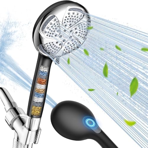 FEELSO Filtered Shower Head with Handheld, High Pressure 7-Spray Showerhead with Filters for Hard Water - Remove Chlorine, Reduce Dry Itchy Skin, Anti-clog Nozzles, Power Wash to Clean Tub, Tile & Pet