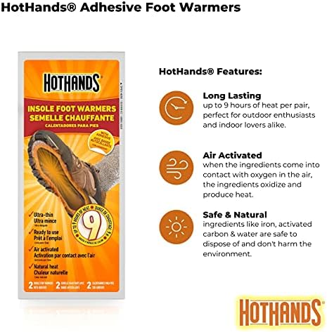 HotHands Insole Foot Warmers - Long Lasting Safe Natural Odorless Air Activated Warmers - Up to 9 Hours of Heat - 16 Pair, Black