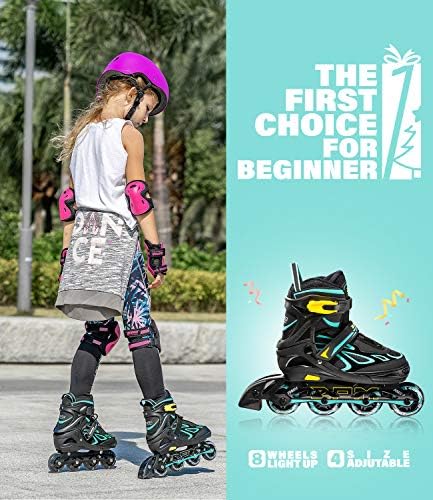 2PM SPORTS Vinal Girls Adjustable Flashing Inline Skates, All Wheels Light Up, Fun Illuminating Skates for Kids Men Adult Women and Boys