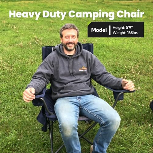 Outdoor Large Camping Chairs for Adults, Heavy Duty Camp Chair Support 800lbs, King Kong Folding Chairs with Padded and Pocket for Outside, Sports, Lawn, Built Durable and Reliable, Blue