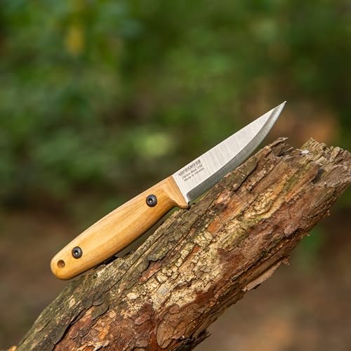 BPS Knives Finn Lite - Puukko Knife - Fixed-Blade Carbon Steel Knife with Leather Sheath - Small Full Tang Camping Knives - Scandinavian Camp Utility Knives
