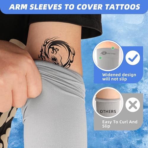 BHYTAKI UV Sun Protection Arm Sleeves, UPF 50 Sports Cooling Arm Compression Sleeves for Men Women Teenager