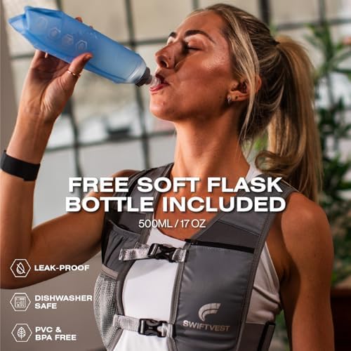 Running Phone Holder Vest with 500ml/17oz Running Vest Water Bottle | Running Water Vest | Reflective Hydration Vest | Adjustable | Light | 6 Pockets for Running Accessories | Men & Women