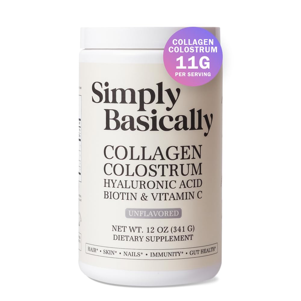 Colostrum & Collagen Peptides Powder | Enhanced w/Biotin, Hyaluronic Acid, Vitamin C | Gut, Immune System, Hair, Skin & Nails Supplement | for Women & Men | 12oz, Unflavored, 30 Servings