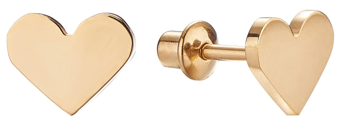 18k Gold Plated Screw Back Heart Stud Hypoallergenic Earrings for Kids, Baby, Toddler, Little Girls with Surgical Steel Post for Ultra Sensitive Ears with Secure Safety Screwback