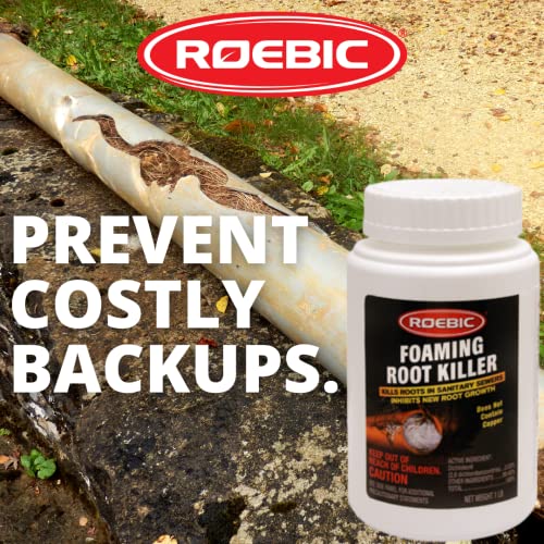 4 Pack Roebic FRK-1LB Foaming Root Killer: Clear Pipes, Stop New Growth, Safe for All Plumbing - 1lb, White, Granules