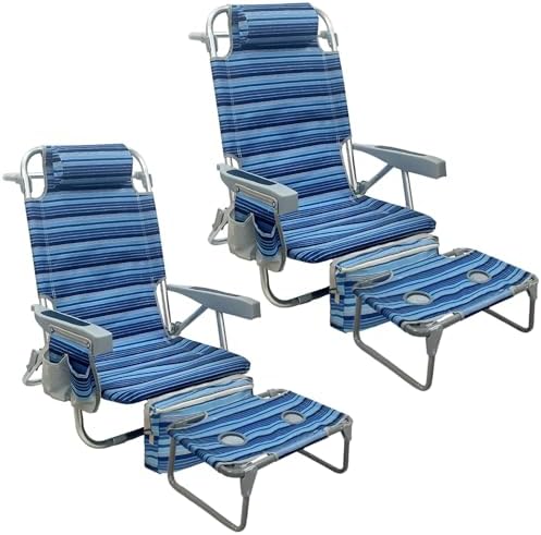 Backpack Beach Chair Aluminum 2 Pack with Folding Camping Table 5-Position Lay Flat Lounge Chair Outdoor for Adults with Insulated Cooler Bag and Cup Holder