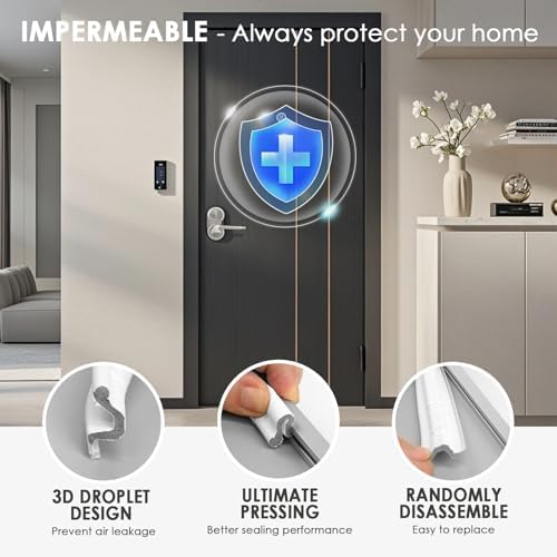 40FT Kerf Weather Stripping Door Seal Soundproof Weather Strips Seal Strip for Door Frame Exterior Weather Stripping (40FT,White,4 Gaskets)