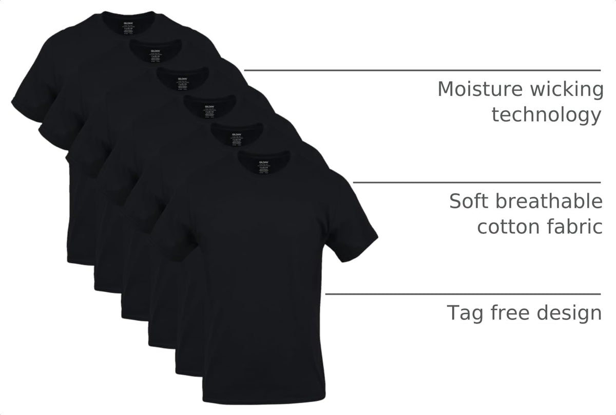 Gildan Men's Crew T-Shirts, Multipack, Style G1100, Black (6-Pack), Large