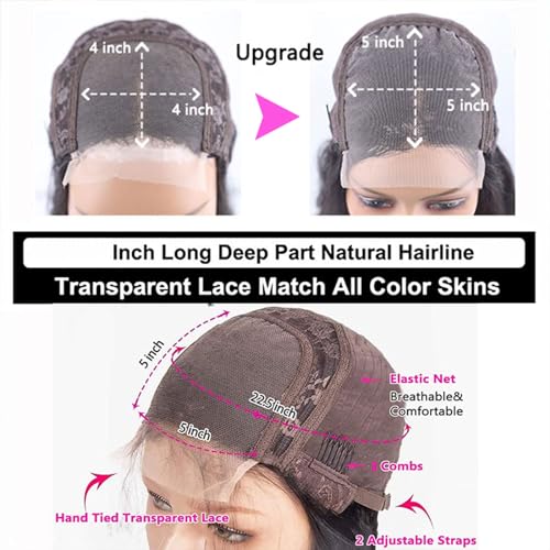 htsly 5x5 Hd Lace Closure Wigs Human Hair Water Wave 5x5 Closure Wig for Women 180 Density Curly Closure Wig Glueless Wet and Wavy Lace Front Wigs Pre Plucked Natural Black 24 Inch