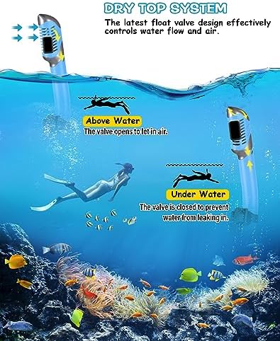 Greatever Dry Snorkel Set,Panoramic Wide View,Anti-Fog Scuba Diving Mask,Professional Snorkeling Gear