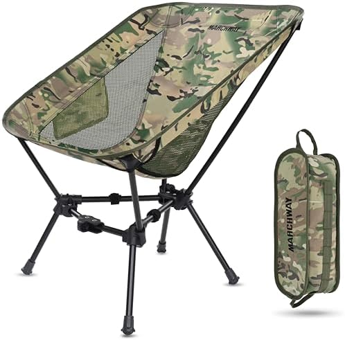 MARCHWAY Lightweight Folding Camping Chair, Stable Portable Compact for Outdoor Camp, Travel, Beach, Picnic, Festival, Hiking, Backpacking, Supports 330Lbs (Camo)