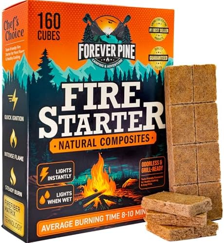 Fire Starter Cubes, 160 pcs - Easy BBQ Ignition - Natural, Waterproof & Odorless Firestarter Squares for Campfire, Charcoal Grill, Outdoor Fire Pit, Wood Stove, Fireplace, Logs - Camping Essentials
