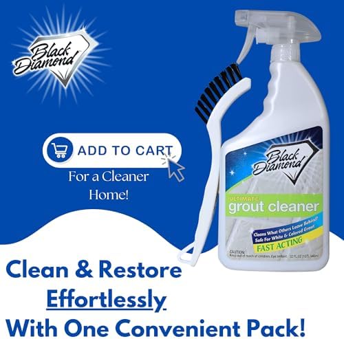 Black Diamond Ultimate Grout Cleaner: Best Cleaner for Tile,Ceramic,Porcelain, Marble Acid-Free Safe Deep Cleaner & Stain Remover for Even The Dirtiest Grout. (1-Quart/1-Brush)
