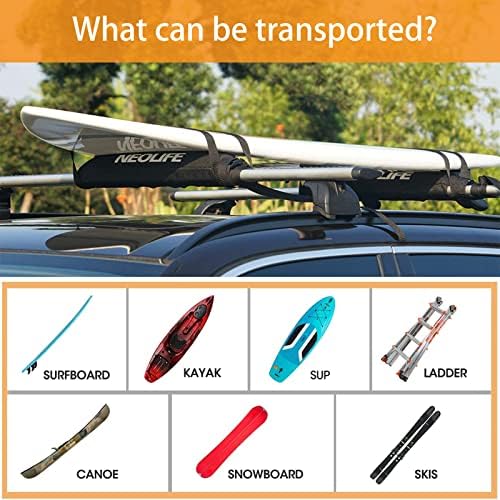 Soft Roof Rack Pads with Two 15 Ft Tie Down Straps for Surfboard, SUP Paddleboard, Snowboard, 28/34inch (Pair) Blue/Black