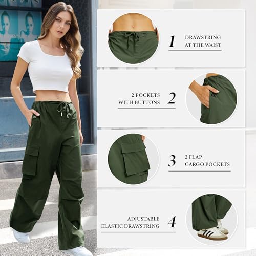 Cargo Pants Women Low Waisted Parachute Pants with Pockets Loose Baggy Hiking Pants Y2K Clothes